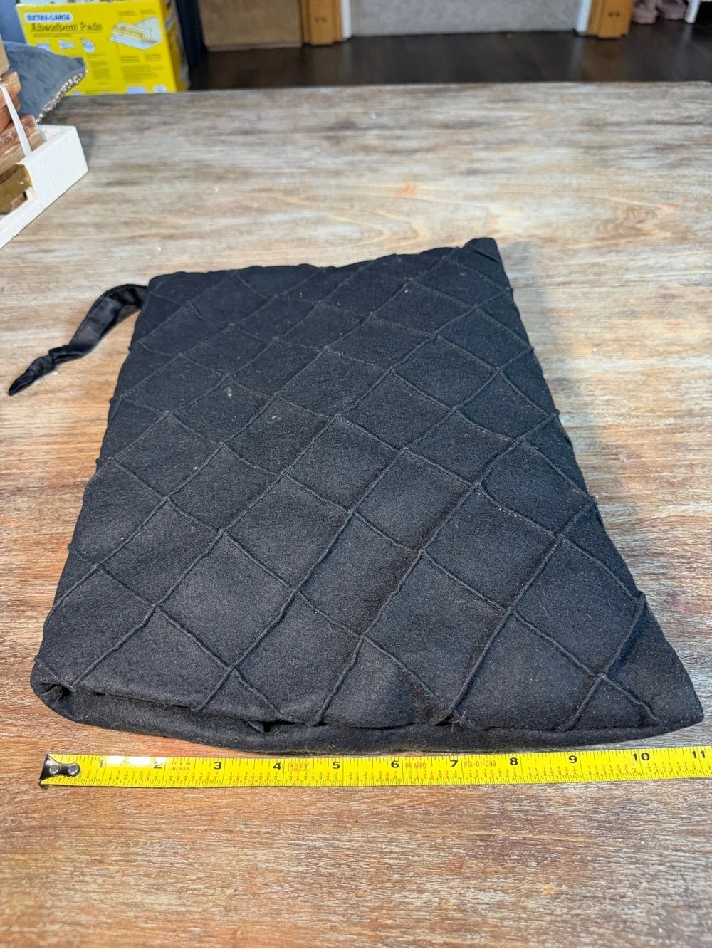 Vintage Black Quilted Satin Clutch Evening Bag Zipper Pocket Soft Pouch Purse